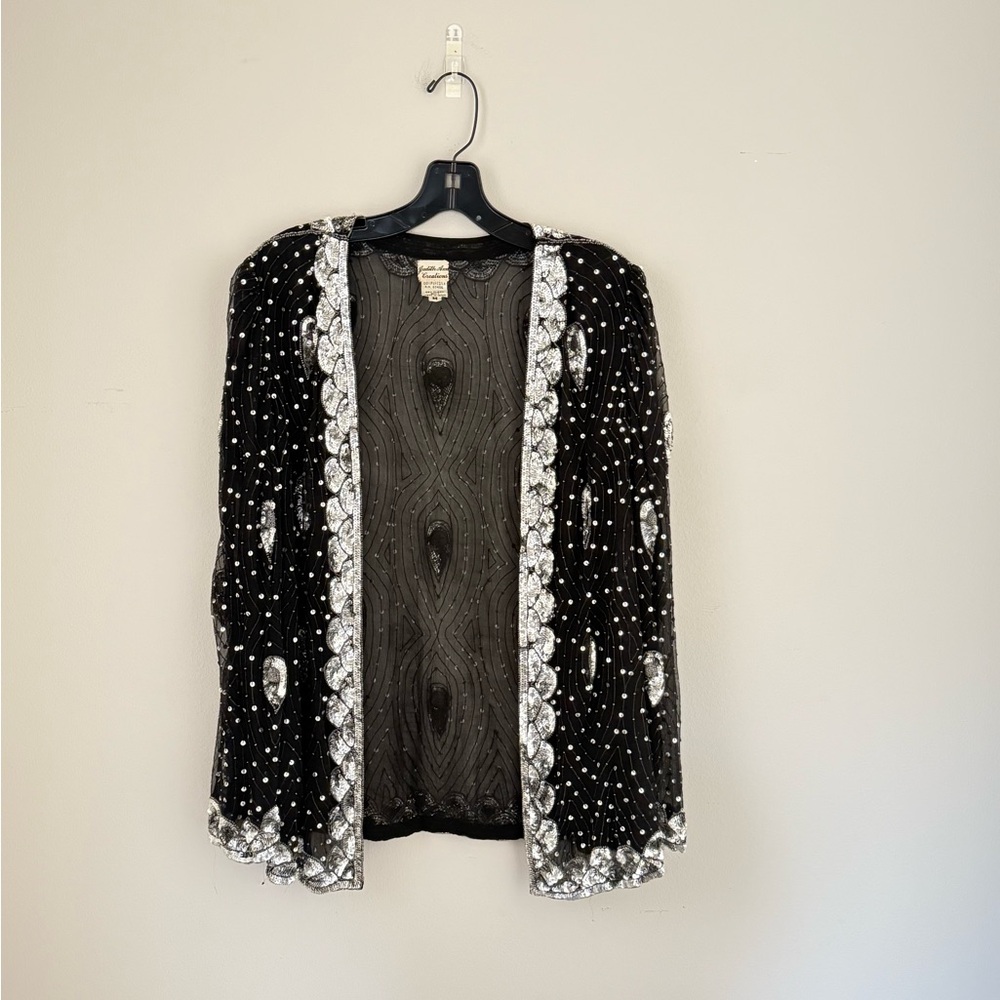 Vintage 1970s 80s Judith Ann Creations Silk Sequins Beaded Evening Jacket Sz M